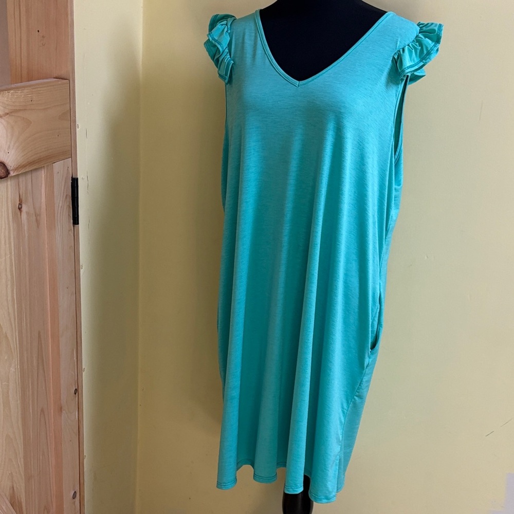 SALE Heimish USA Aqua Ruffle Sleeve V-Neck Dress or Cover Up Comfy 2XL Pre-Loved